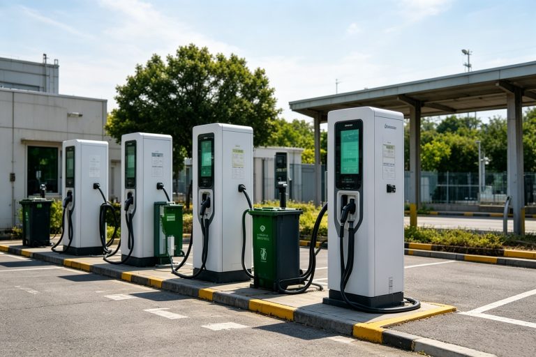 Outdoor EV charging infrastructure powered by medium voltage distribution transformer